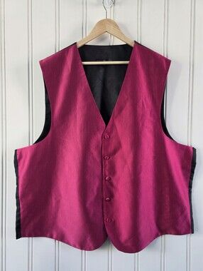 Joseph Abboud Magenta Black Polyester Vest Wedding Formal Button Up Size 2XL